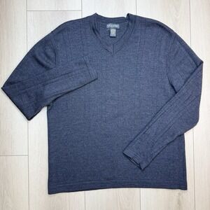VTG Banana Republic Mens L Gray Merino Wool V Neck Sweater Italian Knit Pullover